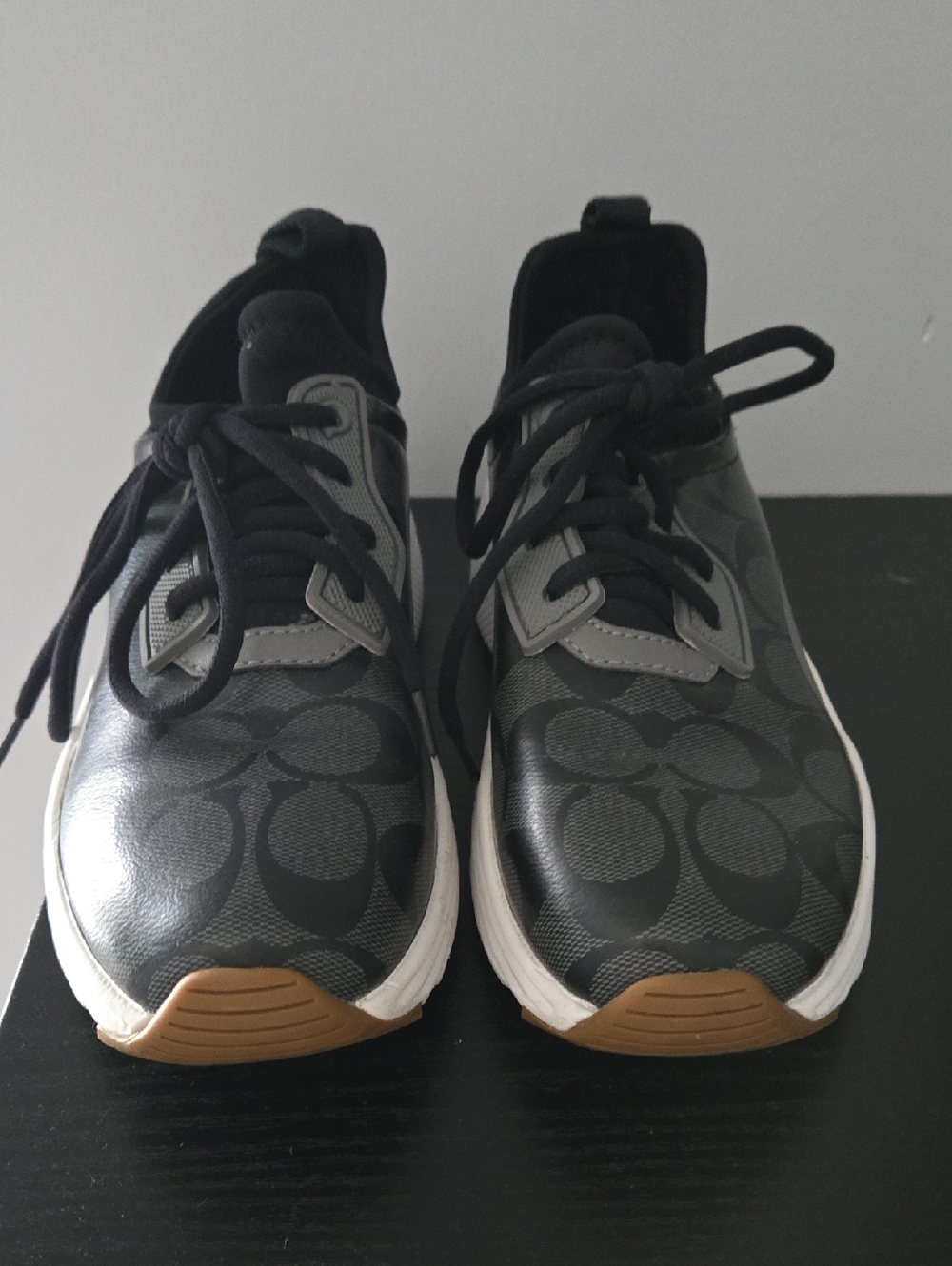 Coach Kids Black Signature Logo Lace-Up Sneakers - Picture 1 of 3